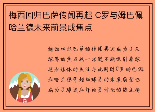 梅西回归巴萨传闻再起 C罗与姆巴佩哈兰德未来前景成焦点